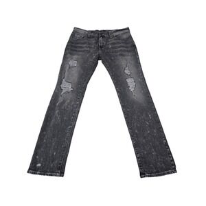 True Religion Rocco Relaxed Skinny Grey Acid Wash Jeans Mens 36 106032 HXER
